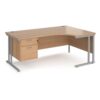 Maestro 25 right hand ergonomic desk 1800mm wide with 2 drawer pedestal silver cantilever leg frame beech top - MC18ERP2SB