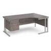 Maestro 25 right hand ergonomic desk 1800mm wide with 2 drawer pedestal silver cantilever leg frame grey oak top - MC18ERP2SGO