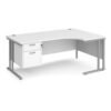 Maestro 25 right hand ergonomic desk 1800mm wide with 2 drawer pedestal silver cantilever leg frame white top - MC18ERP2SWH