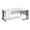 Maestro 25 right hand ergonomic desk 1800mm wide with 3 drawer pedestal black cantilever leg frame white top - MC18ERP3KWH