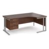 Maestro 25 right hand ergonomic desk 1800mm wide with 3 drawer pedestal silver cantilever leg frame walnut top - MC18ERP3SW