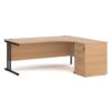 Maestro 25 right hand ergonomic desk 1800mm with black cantilever frame and desk high pedestal beech - EBK18RB
