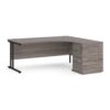 Maestro 25 right hand ergonomic desk 1800mm with black cantilever frame and desk high pedestal grey oak - EBK18RGO