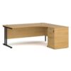 Maestro 25 right hand ergonomic desk 1800mm with black cantilever frame and desk high pedestal oak - EBK18RO