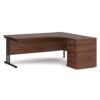 Maestro 25 right hand ergonomic desk 1800mm with black cantilever frame and desk high pedestal walnut - EBK18RW