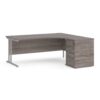 Maestro 25 right hand ergonomic desk 1800mm with silver cantilever frame and desk high pedestal grey oak - EBS18RGO