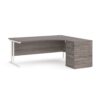 Maestro 25 right hand ergonomic desk 1800mm with white cantilever frame and desk high pedestal grey oak - EBWH18RGO
