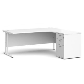 Maestro 25 right hand ergonomic desk 1800mm with white cantilever frame and desk high pedestal white - EBWH18RWH