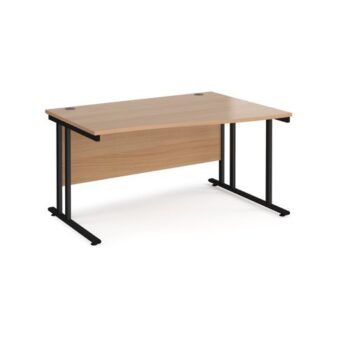 Maestro 25 right hand wave desk 1400mm wide black cantilever leg frame beech top - MC14WRKB