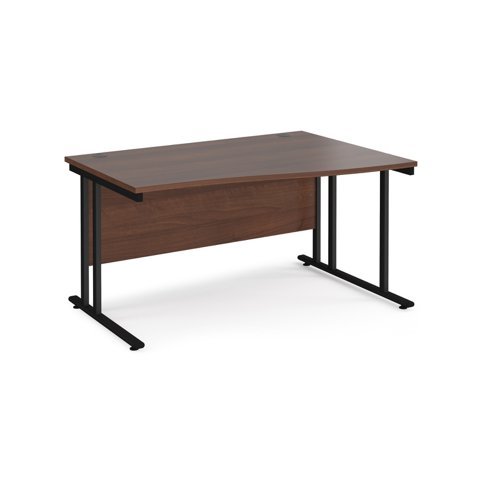 Maestro 25 right hand wave desk 1400mm wide black cantilever leg frame walnut top - MC14WRKW