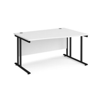 Maestro 25 right hand wave desk 1400mm wide black cantilever leg frame white top - MC14WRKWH