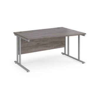Maestro 25 right hand wave desk 1400mm wide silver cantilever leg frame grey oak top - MC14WRSGO