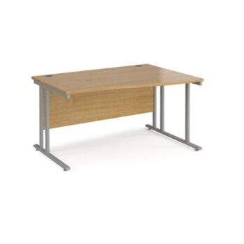 Maestro 25 right hand wave desk 1400mm wide silver cantilever leg frame oak top - MC14WRSO