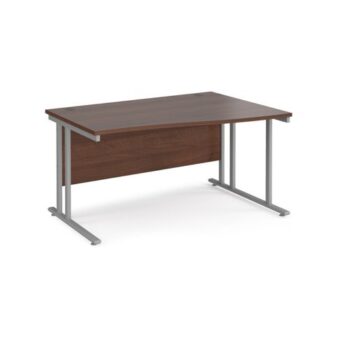 Maestro 25 right hand wave desk 1400mm wide silver cantilever leg frame walnut top - MC14WRSW