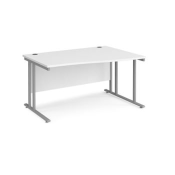 Maestro 25 right hand wave desk 1400mm wide silver cantilever leg frame white top - MC14WRSWH