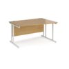 Maestro 25 right hand wave desk 1400mm wide white cantilever leg frame oak top - MC14WRWHO