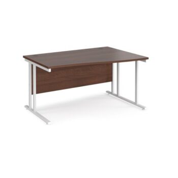 Maestro 25 right hand wave desk 1400mm wide white cantilever leg frame walnut top - MC14WRWHW