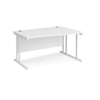 Maestro 25 right hand wave desk 1400mm wide white cantilever leg frame white top - MC14WRWHWH