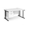 Maestro 25 right hand wave desk 1400mm wide with 2 drawer pedestal black cantilever leg frame white top - MC14WRP2KWH