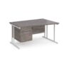 Maestro 25 right hand wave desk 1400mm wide with 2 drawer pedestal white cantilever leg frame grey oak top - MC14WRP2WHGO