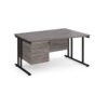 Maestro 25 right hand wave desk 1400mm wide with 3 drawer pedestal black cantilever leg frame grey oak top - MC14WRP3KGO