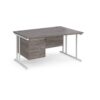Maestro 25 right hand wave desk 1400mm wide with 3 drawer pedestal white cantilever leg frame grey oak top - MC14WRP3WHGO