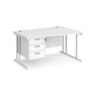 Maestro 25 right hand wave desk 1400mm wide with 3 drawer pedestal white cantilever leg frame white top - MC14WRP3WHWH
