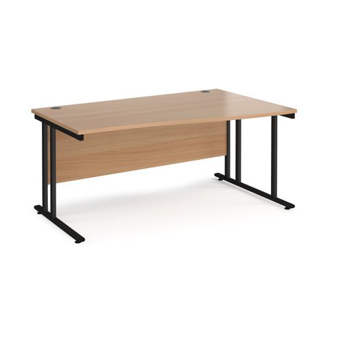 Maestro 25 right hand wave desk 1600mm wide black cantilever leg frame beech top - MC16WRKB