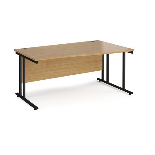 Maestro 25 right hand wave desk 1600mm wide black cantilever leg frame oak top - MC16WRKO