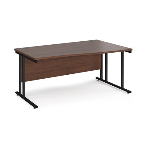 Maestro 25 right hand wave desk 1600mm wide black cantilever leg frame walnut top - MC16WRKW