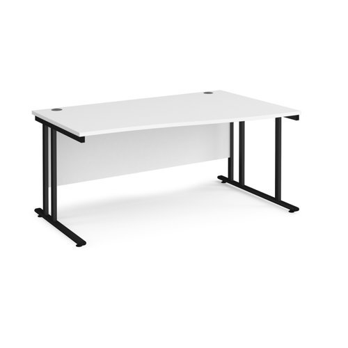 Maestro 25 right hand wave desk 1600mm wide black cantilever leg frame white top - MC16WRKWH