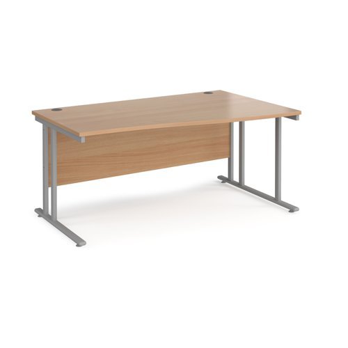 Maestro 25 right hand wave desk 1600mm wide silver cantilever leg frame beech top - MC16WRSB