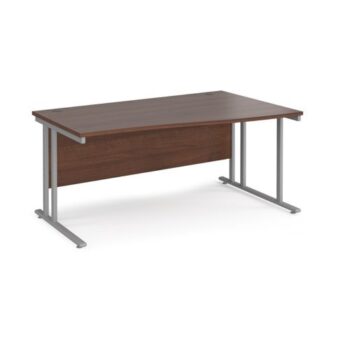 Maestro 25 right hand wave desk 1600mm wide silver cantilever leg frame walnut top - MC16WRSW