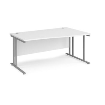 Maestro 25 right hand wave desk 1600mm wide silver cantilever leg frame white top - MC16WRSWH