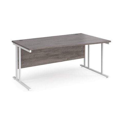 Maestro 25 right hand wave desk 1600mm wide white cantilever leg frame grey oak top - MC16WRWHGO