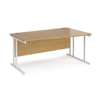Maestro 25 right hand wave desk 1600mm wide white cantilever leg frame oak top - MC16WRWHO