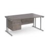 Maestro 25 right hand wave desk 1600mm wide with 2 drawer pedestal silver cantilever leg frame grey oak top - MC16WRP2SGO