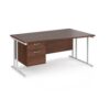 Maestro 25 right hand wave desk 1600mm wide with 2 drawer pedestal white cantilever leg frame walnut top - MC16WRP2WHW