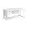 Maestro 25 right hand wave desk 1600mm wide with 2 drawer pedestal white cantilever leg frame white top - MC16WRP2WHWH
