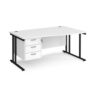 Maestro 25 right hand wave desk 1600mm wide with 3 drawer pedestal black cantilever leg frame white top - MC16WRP3KWH