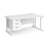 Maestro 25 right hand wave desk 1600mm wide with 3 drawer pedestal white cantilever leg frame white top - MC16WRP3WHWH
