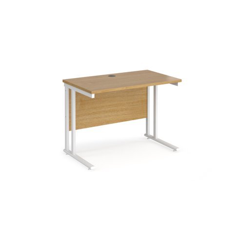 Maestro 25 straight desk 1000mm x 600mm white cantilever leg frame oak top - MC610WHO