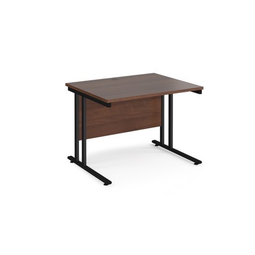 Maestro 25 straight desk 1000mm x 800mm black cantilever leg frame walnut top - MC10KW