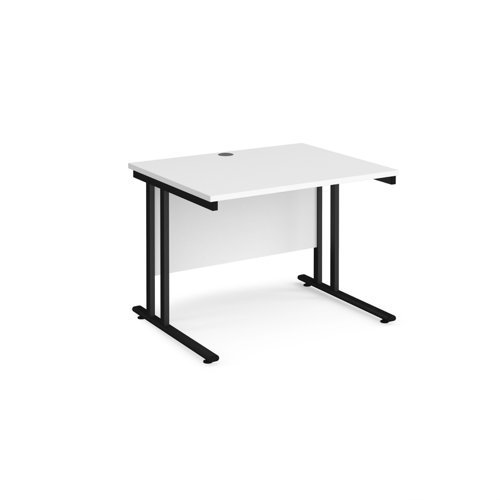 Maestro 25 straight desk 1000mm x 800mm black cantilever leg frame white top - MC10KWH