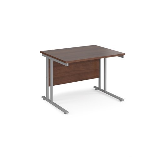 Maestro 25 straight desk 1000mm x 800mm silver cantilever leg frame walnut top - MC10SW
