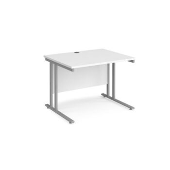 Maestro 25 straight desk 1000mm x 800mm silver cantilever leg frame white top - MC10SWH