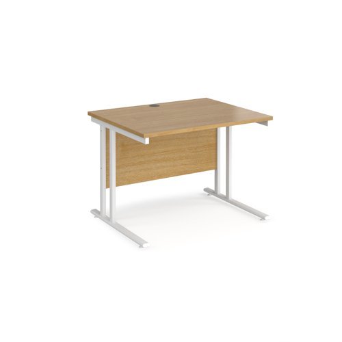 Maestro 25 straight desk 1000mm x 800mm white cantilever leg frame oak top - MC10WHO