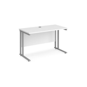 Maestro 25 straight desk 1200mm x 600mm silver cantilever leg frame white top - MC612SWH