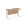 Maestro 25 straight desk 1200mm x 600mm white cantilever leg frame beech top - MC612WHB