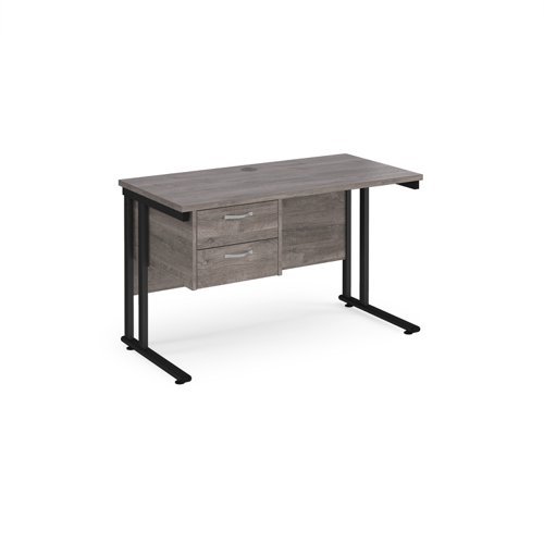 Maestro 25 straight desk 1200mm x 600mm with 2 drawer pedestal black cantilever leg frame leg grey oak top - MC612P2KGO